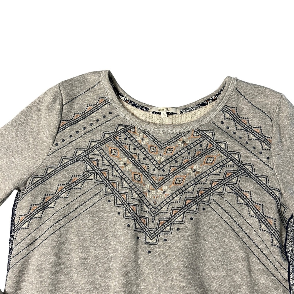 Miss Me Sweatshirt Womens Large Gray Embroidered Western Frstival Boho Top - Picture 2 of 7